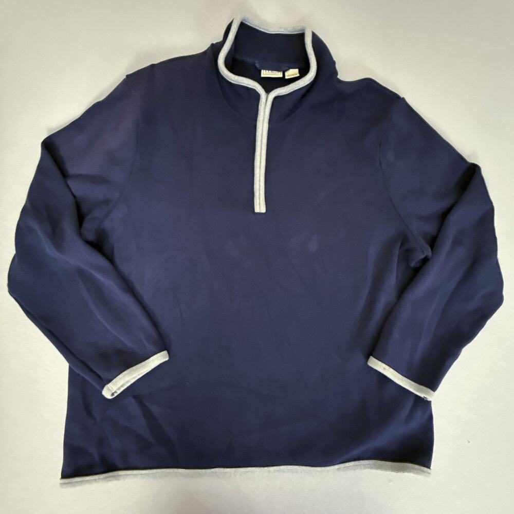 L.L.Bean Men's XXL Navy Quarter Zip Pullover Sweater 100% Cotton Gray Trim